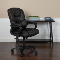 Flash Furniture CX-1179H-BK-GG Flash Fundamentals Big & Tall 400 lb. Rated Black LeatherSoft Swivel Office Chair with Padded Arms, BIFMA Certified